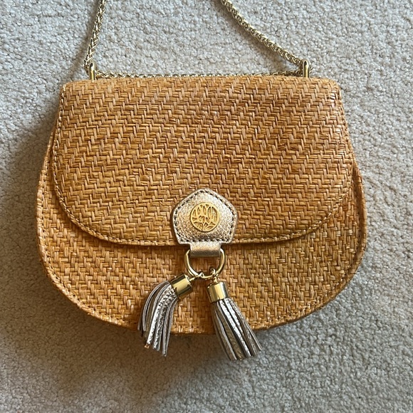 Lilly Pulitzer Straw Bag with gold chain and tassel - Picture 3 of 4